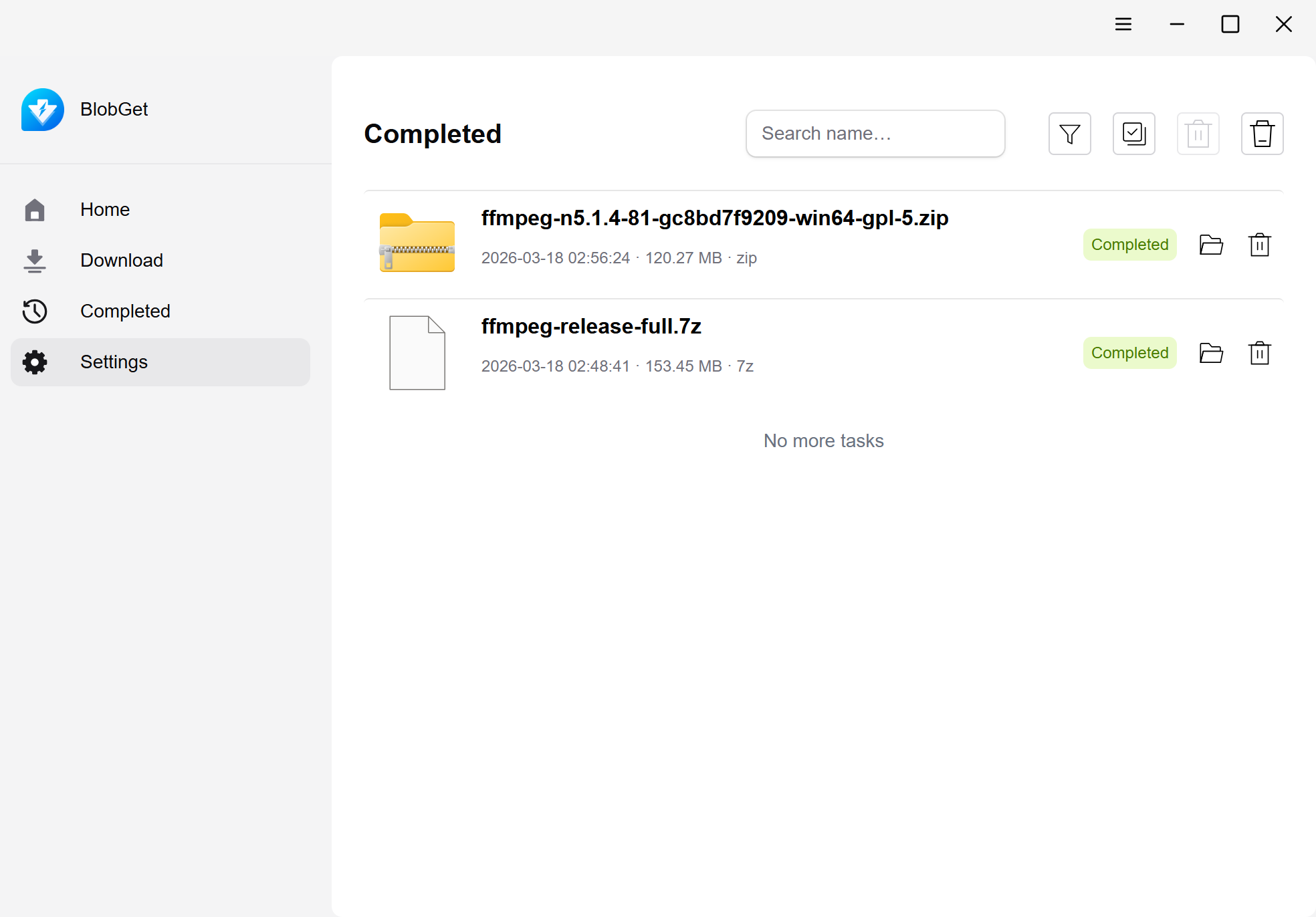 BlobGet completed tasks preview